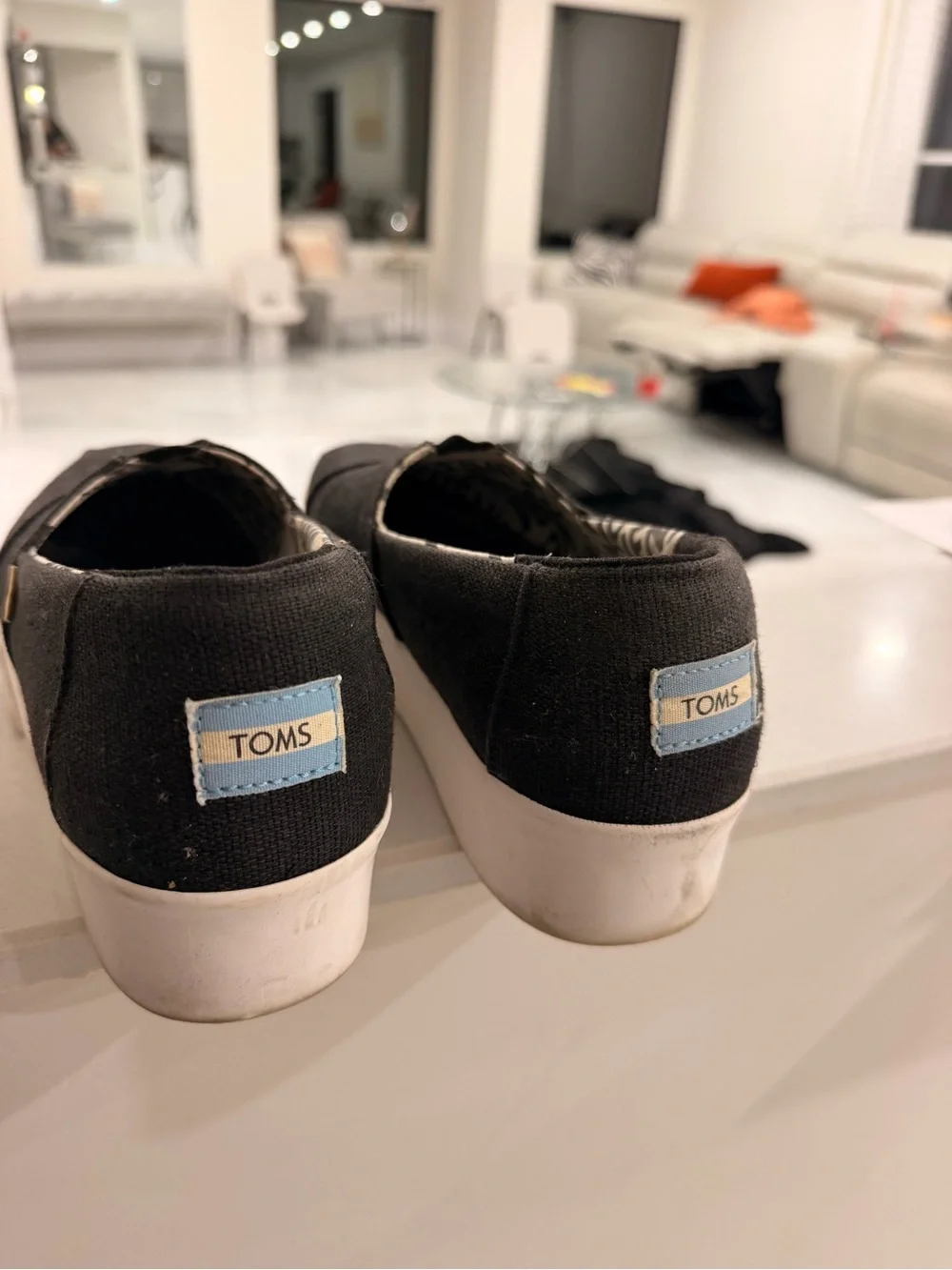 TOMS Alpargata Boardwalk Black Heritage Canvas Platform Slip-Ons - Size 9.5